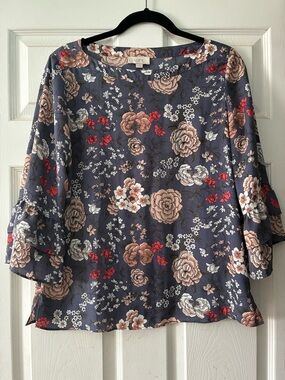 LOFT Blouse Boatneck 3/4 Ruffle Sleeves Top Shirt